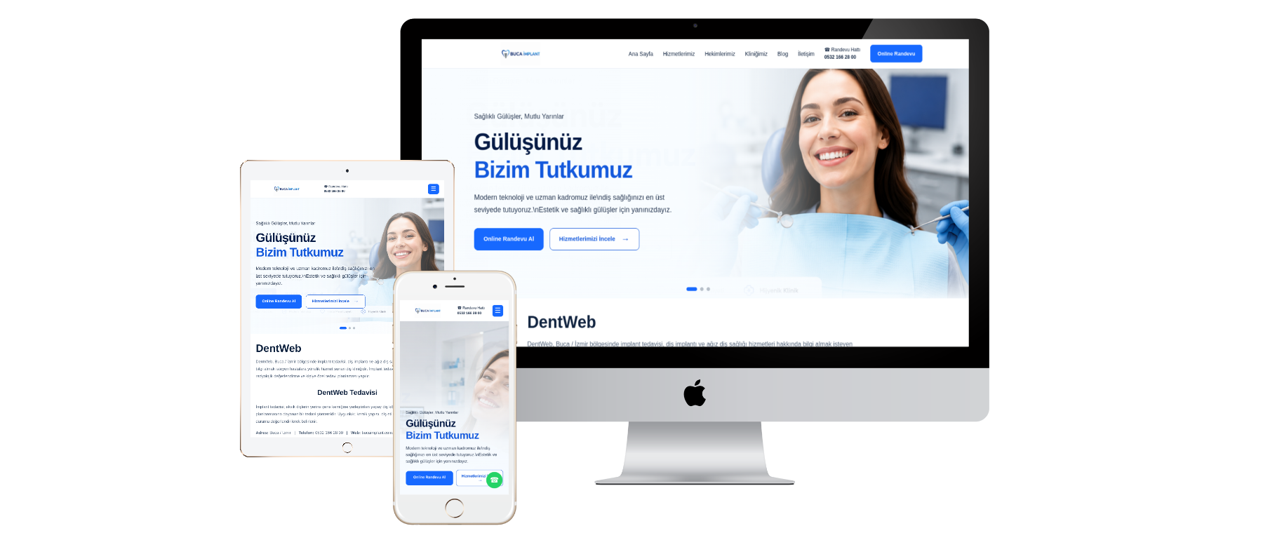 DentWeb Klinik Yönetim Sistemi responsive mockup